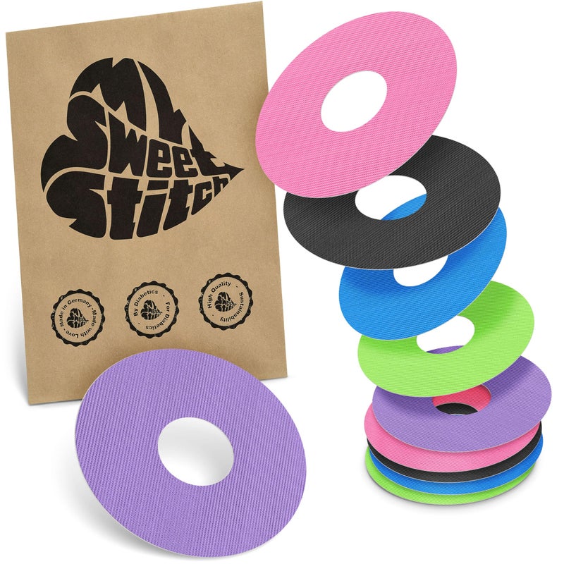 MySweetStitch - 10 x Freestyle Libre 3 Round Patches, Ring Patch Ã˜ 60mm, Inner Ã˜ 20mm, Waterproof, Breathable, Skin-Friendly, Made in Germany, Rainbow